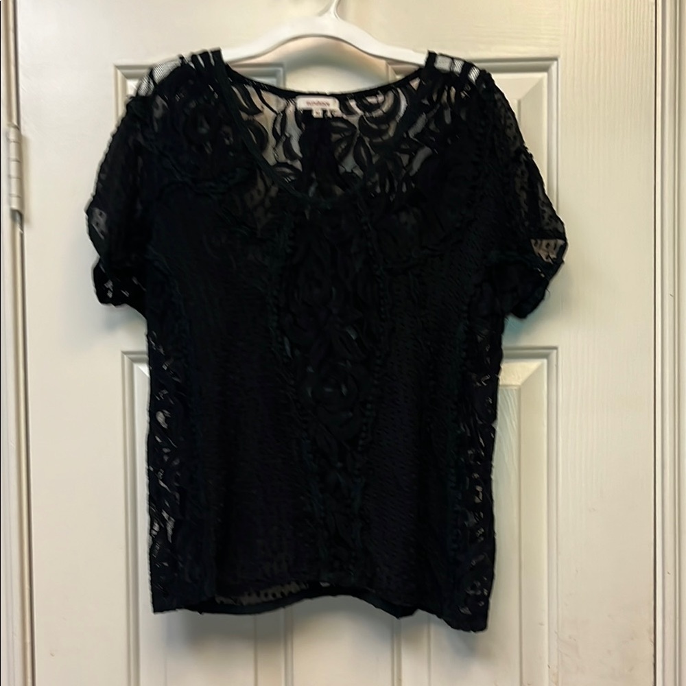 Sundance Black Lace Puff Sleeve Blouse